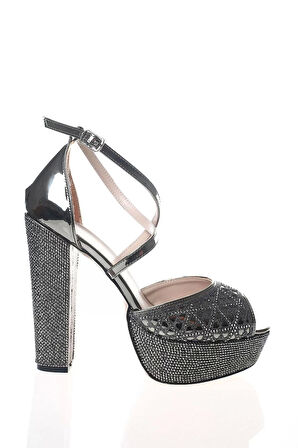 Kadın Moda Şık Gold Ayna Yüz Lazer Ökçe Poli Taş Topuklu Düğün Nişan Gece Abiye Ayakkabı