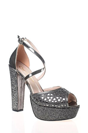 Kadın Moda Şık Gold Ayna Yüz Lazer Ökçe Poli Taş Topuklu Düğün Nişan Gece Abiye Ayakkabı