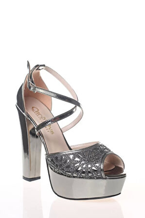 Kadın Moda Şık Gold Ayna Yüz Kristal Lazer Topuklu Düğün Nişan Gece Abiye Ayakkabı