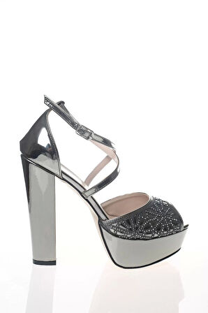 Kadın Moda Şık Gold Ayna Yüz Kristal Lazer Topuklu Düğün Nişan Gece Abiye Ayakkabı