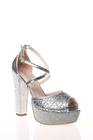 Kadın Moda Şık Gold Ayna Yüz Lazer Ökçe Poli Taş Topuklu Düğün Nişan Gece Abiye Ayakkabı