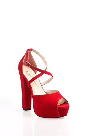 Kadın Moda Şık Kırmızı Süet Topuklu Zarif Tasarım Yüksek Topuk Düğün Nişan Gece Abiye Ayakkabı
