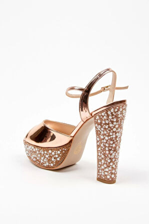 Kadın Moda Şık Rose Ayna Ökçe Poli Inci Düğün Nişan Gece Abiye Ayakkabı