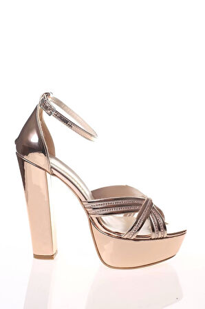 Kadın Moda Şık Sarı Gold Çapraz Bant Topuklu Zarif Tasarım Düğün Nişan Gece Abiye Ayakkabı