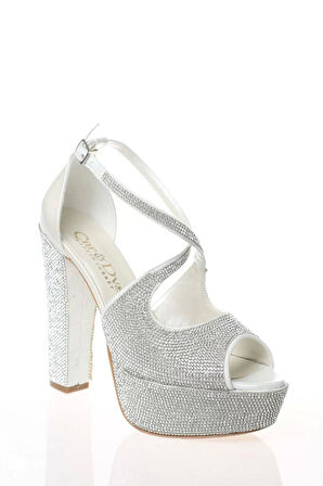 Kadın Moda Şık Sedef Cilt Full Taş Detaylı Topuklu Düğün Nişan Gece Abiye Ayakkabı