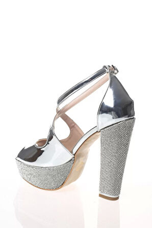 Kadın Moda Şık Gold Ayna Ökçe Poli Taş Topuklu Zarif Tasarım Düğün Nişan Gece Abiye Ayakkabı