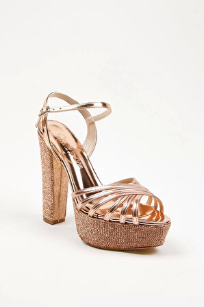 Kadın Moda Şık Gümüş Ayna Çapraz Ökçe Poli Taş Düğün Nişan Gece Abiye Ayakkabı