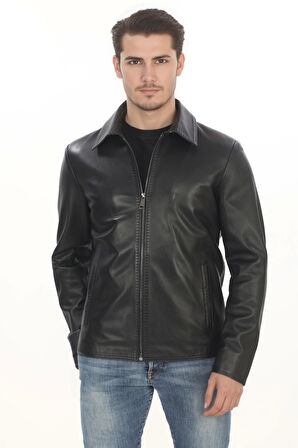 Erkek Modern Günlük Kullanım İçin Derimont Ceket Hakiki Kuzu Derisi Fermuarlı Şık Erkek Model