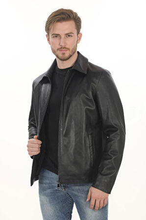 Erkek Modern Günlük Kullanım İçin Derimont Ceket Hakiki Kuzu Derisi Fermuarlı Şık Erkek Model