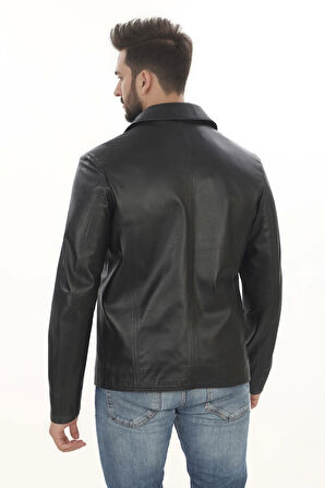 Erkek Modern Günlük Kullanım İçin Derimont Ceket Hakiki Kuzu Derisi Fermuarlı Şık Erkek Model