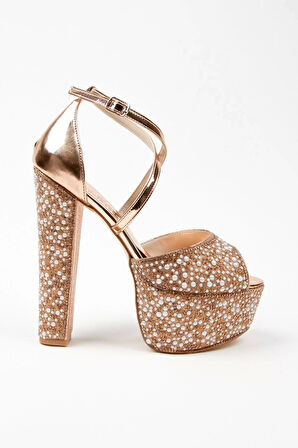 Kadın Moda Şık Gold Ayna Full Inci Düğün Nişan Gece Abiye Ayakkabı