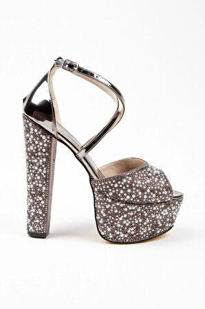 Kadın Moda Şık Gold Ayna Full Inci Düğün Nişan Gece Abiye Ayakkabı