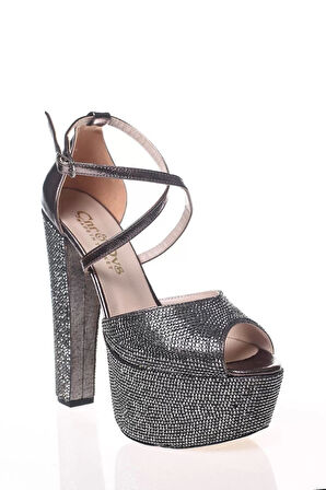 Kadın Moda Şık Gold Kristal Full Taş Topuklu Düğün Nişan Gece Abiye Ayakkabı