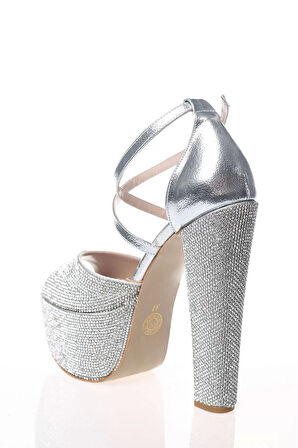 Kadın Moda Şık Gold Kristal Full Taş Topuklu Düğün Nişan Gece Abiye Ayakkabı