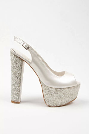 Kadın Moda Şık Sedef Cilt Ökçe Poli Inci Düğün Nişan Gece Abiye Ayakkabı