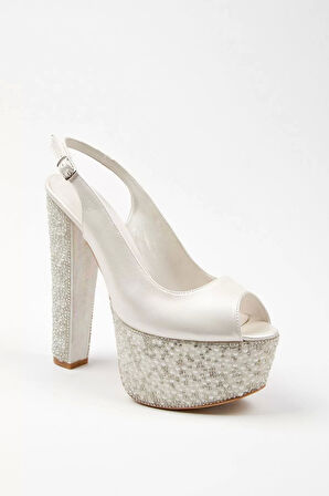 Kadın Moda Şık Sedef Cilt Ökçe Poli Inci Düğün Nişan Gece Abiye Ayakkabı