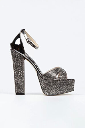 Kadın Moda Şık Ayna Janjan Taşlı Çapraz Klasik Topuklu Platformlu Düğün Nişan Gece Abiye Ayakkabı