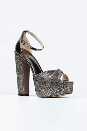 Kadın Moda Şık Ayna Janjan Taşlı Çapraz Klasik Topuklu Platformlu Düğün Nişan Gece Abiye Ayakkabı