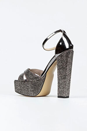 Kadın Moda Şık Ayna Janjan Taşlı Çapraz Klasik Topuklu Platformlu Düğün Nişan Gece Abiye Ayakkabı