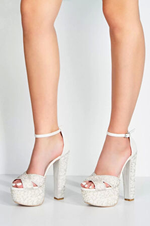 Kadın Moda Ayna Full Inci Taşlı Çapraz Klasik Topuklu Platformlu Düğün Nişan Gece Abiye Ayakkabı