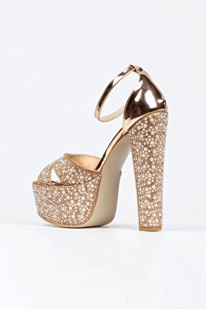 Kadın Moda Ayna Full Inci Taşlı Çapraz Klasik Topuklu Platformlu Düğün Nişan Gece Abiye Ayakkabı