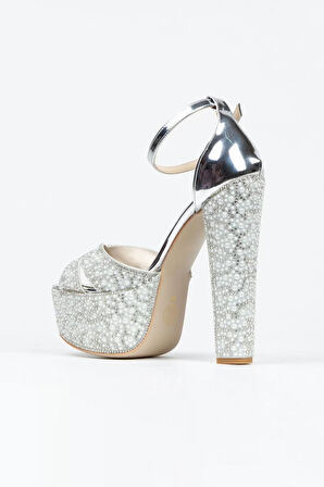 Kadın Moda Ayna Full Inci Taşlı Çapraz Klasik Topuklu Platformlu Düğün Nişan Gece Abiye Ayakkabı