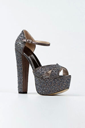 Kadın Moda Şık Sultan Inci Taşlı Çapraz Klasik Topuklu Platformlu Düğün Nişan Gece Abiye Ayakkabı