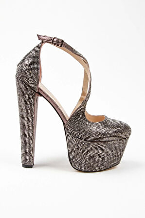 Kadın Moda Şık Gold Janjan Full Taş Düğün Nişan Gece Abiye Ayakkabı