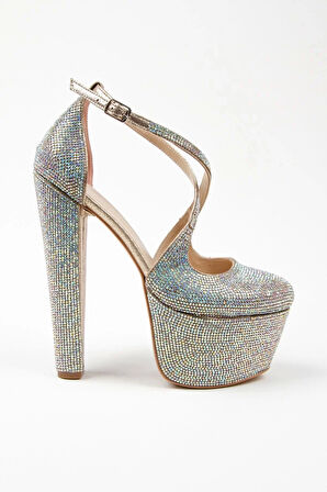 Kadın Moda Şık Gold Janjan Full Taş Düğün Nişan Gece Abiye Ayakkabı