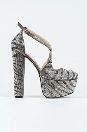 Kadın Sultan Çift Renk Taşlı Klasik Topuklu Platformlu Topuklu Düğün Nişan Gece Abiye Ayakkabı