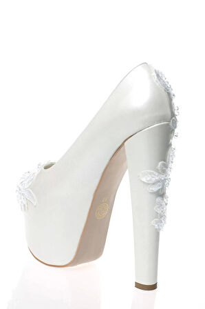 Kadın Moda Beyaz Sedef Inci Taş Işlemeli Gelin Ayakkabı Topuklu Düğün Nişan Gece Abiye Ayakkabı