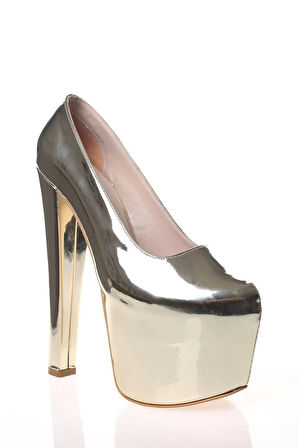 Kadın Moda Şık Gold Ayna Yüksek Topuk Topuklu Zarif Tasarım Düğün Nişan Gece Abiye Ayakkabı