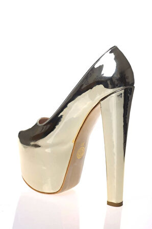 Kadın Moda Şık Gold Ayna Yüksek Topuk Topuklu Zarif Tasarım Düğün Nişan Gece Abiye Ayakkabı