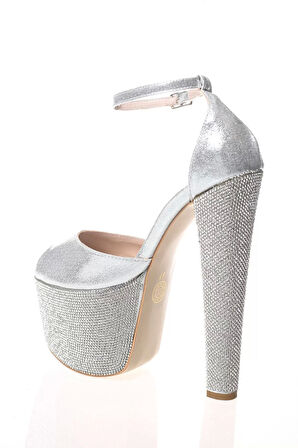 Kadın Moda Şık Fuşya Saten Ökçe Poli Taş Yüksek Topuk Topuklu Düğün Nişan Gece Abiye Ayakkabı