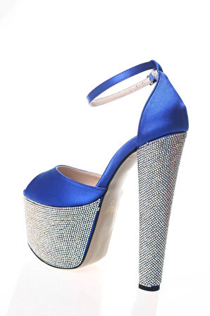 Kadın Moda Şık Fuşya Saten Ökçe Poli Taş Yüksek Topuk Topuklu Düğün Nişan Gece Abiye Ayakkabı