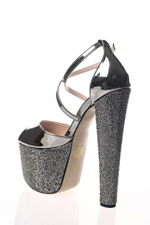 Kadın Moda Şık Gold Ayna Ökçe Poli Taş Yüksek Topuk Topuklu Düğün Nişan Gece Abiye Ayakkabı