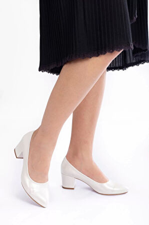 Kadın Moda Şık Sedef Cilt Alçak Topuklu Klasik Ayakkabı Topuklu Düğün Nişan Gece Abiye Ayakkabı