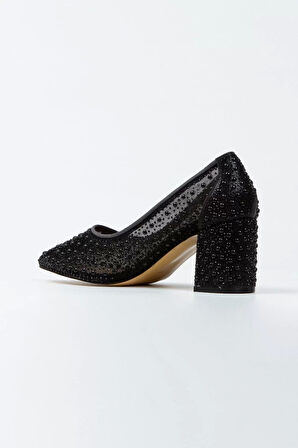 Kadın Moda Şık Gümüş Tül Inci Taşlı Klasik Düğün Nişan Gece Abiye Ayakkabı