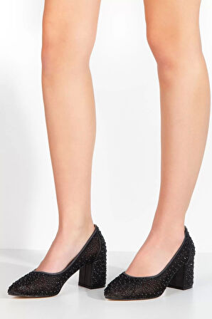 Kadın Moda Şık Gümüş Tül Inci Taşlı Klasik Düğün Nişan Gece Abiye Ayakkabı