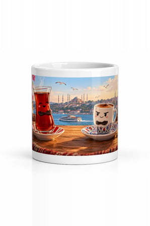 Seramik Kupa İstanbul Boğazı Çay Kahve Temalı Baskılı 300 ml Hediyelik Ofis Özel Tasarım Çay Bardağı