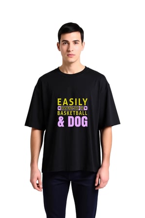 Erkek Oversize Basketbol Köpek Baskılı Tişört Rahat Kesim Günlük Giyim Renkli Desen Modern Şık Zarif