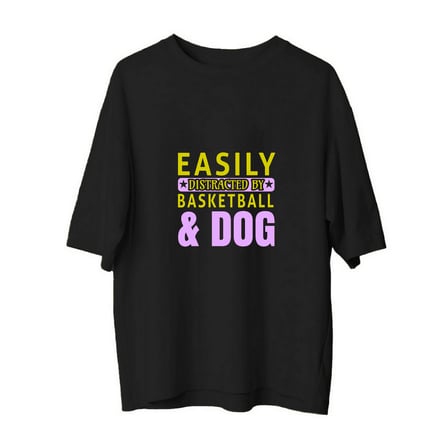 Erkek Oversize Basketbol Köpek Baskılı Tişört Rahat Kesim Günlük Giyim Renkli Desen Modern Şık Zarif