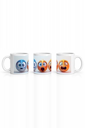 Seramik Kupa Animasyon Yüz Emojileri Baskılı 300 ml Hediyelik Kahve Çay Kupası Özel Tasarım Ofis
