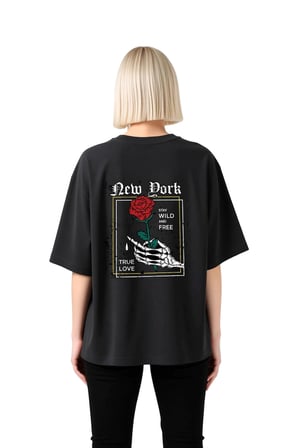 New York Vahşi ve Özgür Baskılı Kadın Oversize Tişört