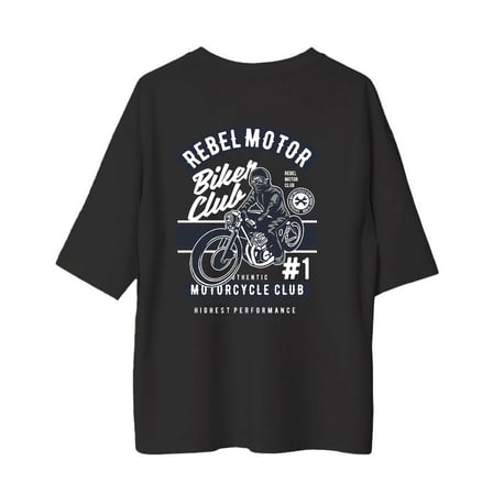 Erkek Oversize Motosiklet Kulübü Baskılı Kısa Kollu Tişört %100 Pamuk Rahat Kesim Günlük Modern