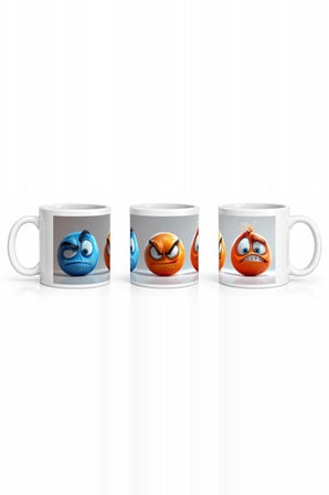 Seramik Kupa Duygusal Emoji Karakterler Baskılı 300 ml Hediyelik Kahve Çay Kupası Özel Tasarım