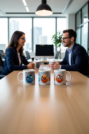 Seramik Kupa Duygusal Emoji Karakterler Baskılı 300 ml Hediyelik Kahve Çay Kupası Özel Tasarım