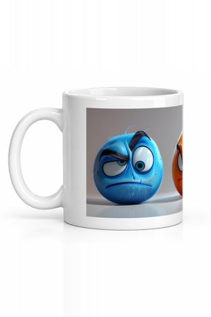 Seramik Kupa Duygusal Emoji Karakterler Baskılı 300 ml Hediyelik Kahve Çay Kupası Özel Tasarım