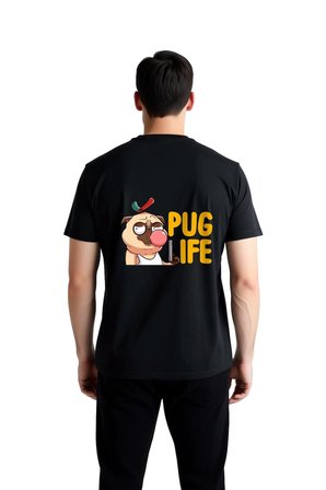 Erkek Pug Baskılı Retro Tipografi Kısa Kollu Tişört %100 Pamuk Rahat Kesim Komik Desen Günlük Modern