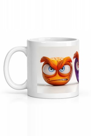 Seramik Kupa Öfkeli Emoji Saçlar Baskılı 300 ml Hediyelik Kahve Çay Kupası Özel Tasarım Kahve Kupası